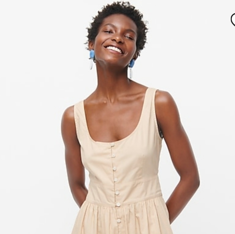 J Crew Women's White Button Front Cotton Popplin Dress - Picture 5 of 12